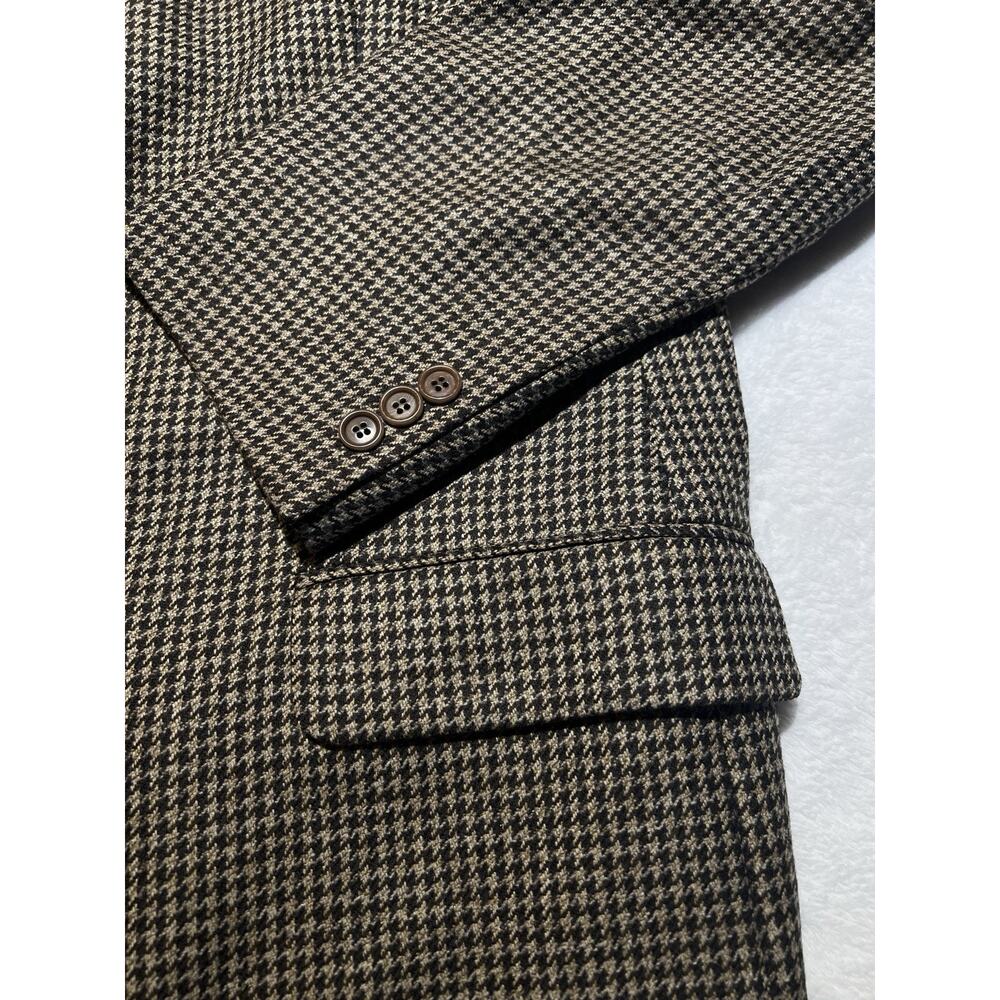 Vintage Zegna x Cambridge Wool Cashmere 46-48L Black Tan Houndstooth Sport Coat - Picture 9 of 16